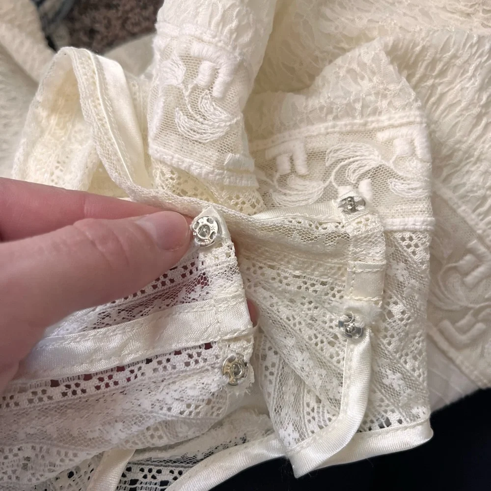 Free People Cream Lace Ling Sleeve Peplum top / Boho Western Cowgirl - Picture 13 of 13